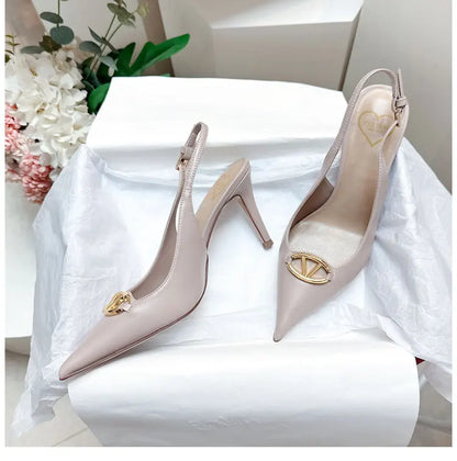 Thin heeled Baotou sandals for women's summer 2026 new style, pointed back strap, metal buckle, versatile high-heeled sandals