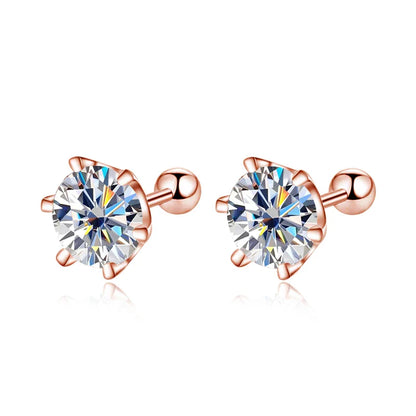 Moissanite Stud Earrings 18K White Gold Plated Sterling Silver D VVS1 Round Cut Lab Diamond Screw Ear Studs For Women