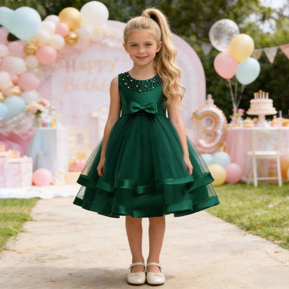 Summer Beading Girl Party Dress Christmas Costume Gala Bow Wedding Birthday Princess Dresses for Girls Baptism Prom Gown Vestido