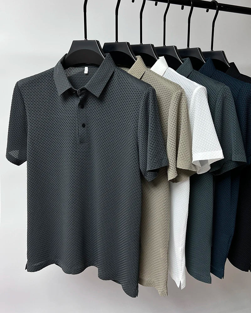 Upto EUR Sizes Tall Man Brand Top-Quality Men's Golf Shirt Lop-up Hollow Short-sleeved Polo Shirt SummerIce Silk Breathable Tee