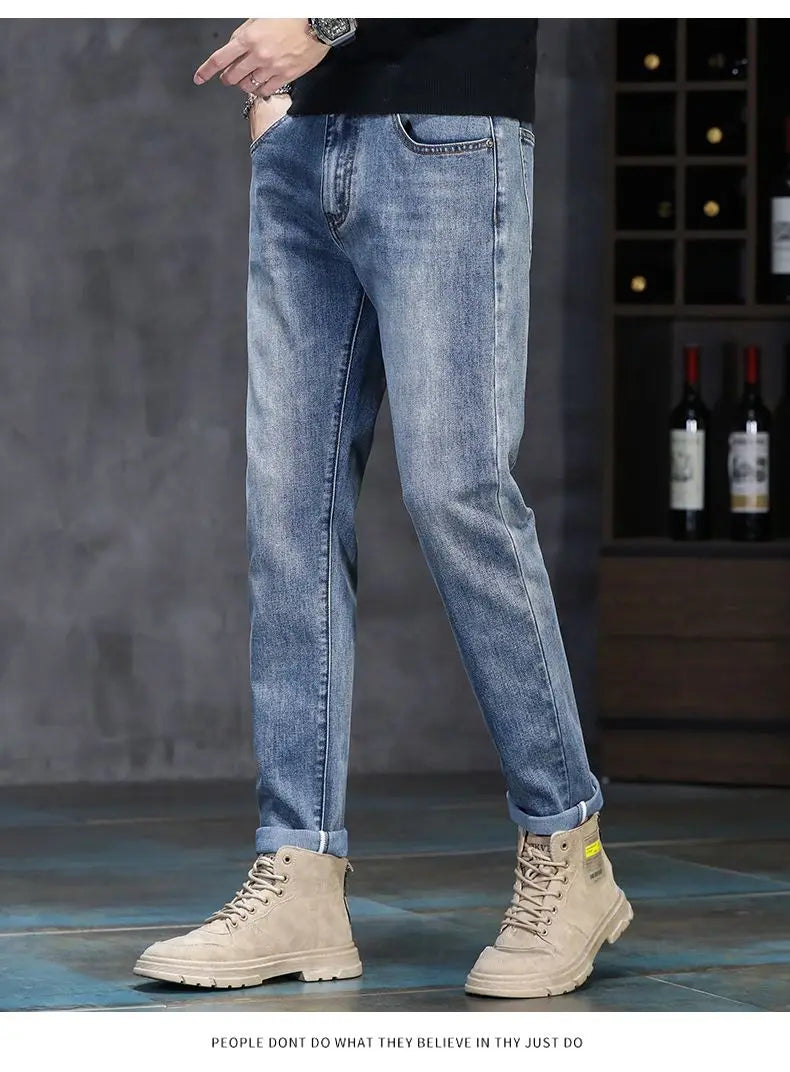 New Autumn/Winter 2026 Young Men Slim Stretch Jeans Straight Men High Waist Young Men Fashion Men's Trousers Jeans Pants