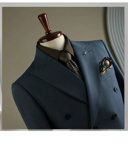 Terno Masculino de Alta Qualidade Formal Social Slim Fit Abotoamento Duplo Listrado Conjunto de Terno Noivo Casamento Roupa de Festa Smoking Roupa Masculina