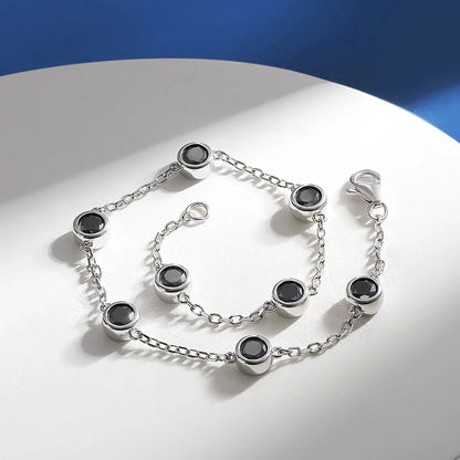 4MM 2.4cttw Black Moissanite Bracelet For Women GRA Certified S925 Silver Round Bubbles Diamond Bezel Tennis Chain Jewelry