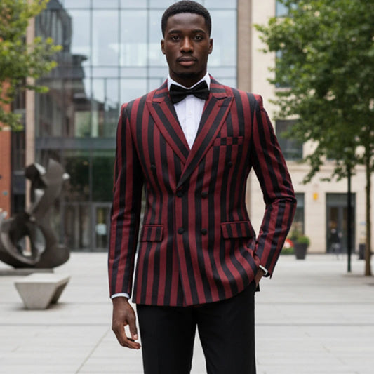 Party outfit Fashion red and black striped evening gown Double Breasted Slim Fit luxury man jacket tuxedo Men's Suit