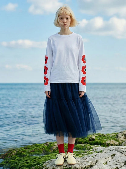 2026 Spring High Waist A-line Puff Half length Skirt Versatile Mid length Retro Blues Mesh Skirt 265398