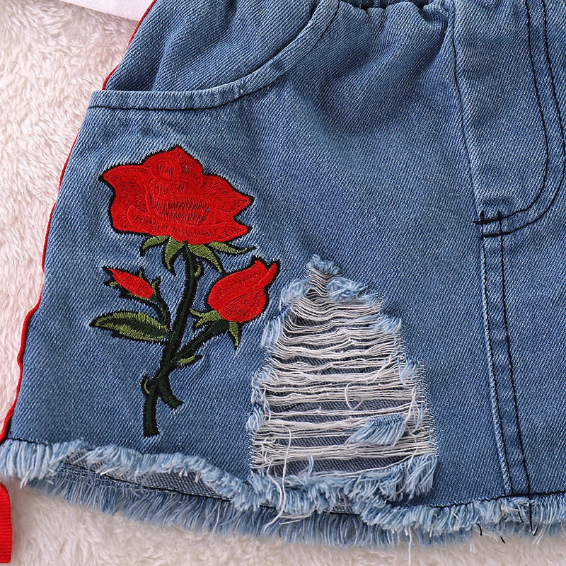 Girls Suit Summer Children's Clothes Suit Embroidery Letter Print Short sleeve+skirt Set Toddler Christmas Outfits