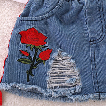 Girls Suit Summer Children's Clothes Suit Embroidery Letter Print Short sleeve+skirt Set Toddler Christmas Outfits