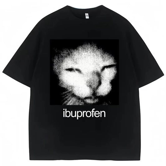 2026 Vintage Funny Ibuprofen Cat Meme Graphic T Shirt Women Humor Fashion T Shirts Oversized Casual Streetwear T-shirts Y2K top