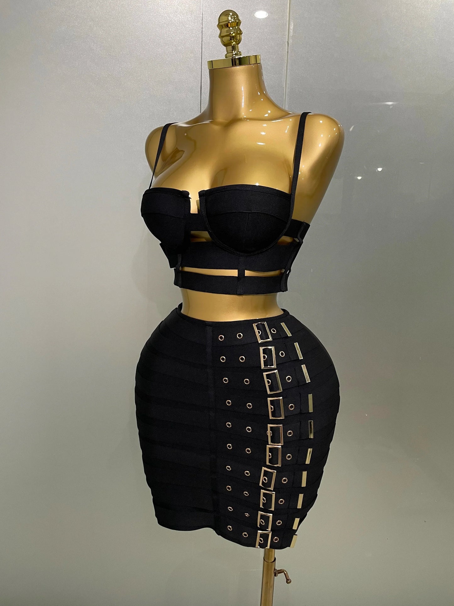 High Quality Women Sexy Bandage Tops Fashion Pencil Skirts Set Nightclub Party Celebrate Women's Set