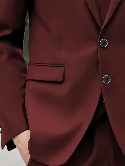 Men's Burgundy 2-Piece Suit Set (Blazer + Trousers Only, No Vest Included),Slim Fit Formal Business Wedding Party Jacket & Pants