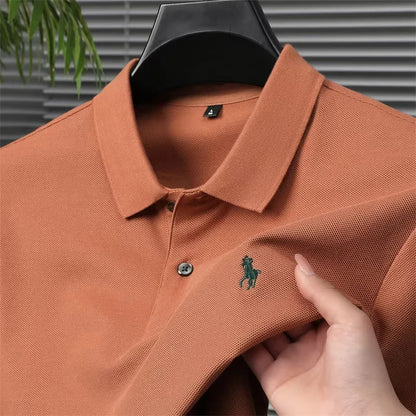 High end 100% cotton men's short sleeve solid color polo shirt light luxury brand embroidered business casual summer New T-shirt