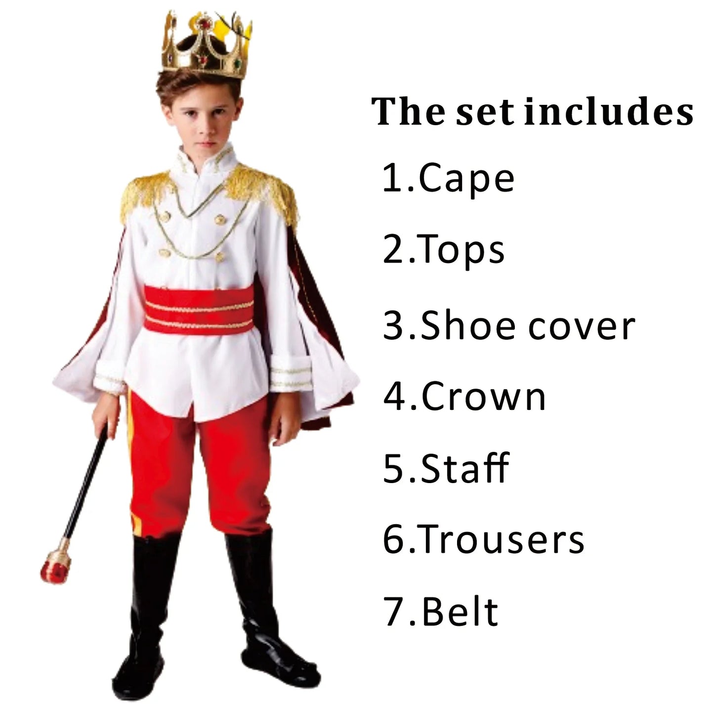 Red The King Prince Cosplay Costume for  Halloween Carnival Party Blue Cloak Scepter Crown Jacket Prince Suit 7 Pcs Makeup Party