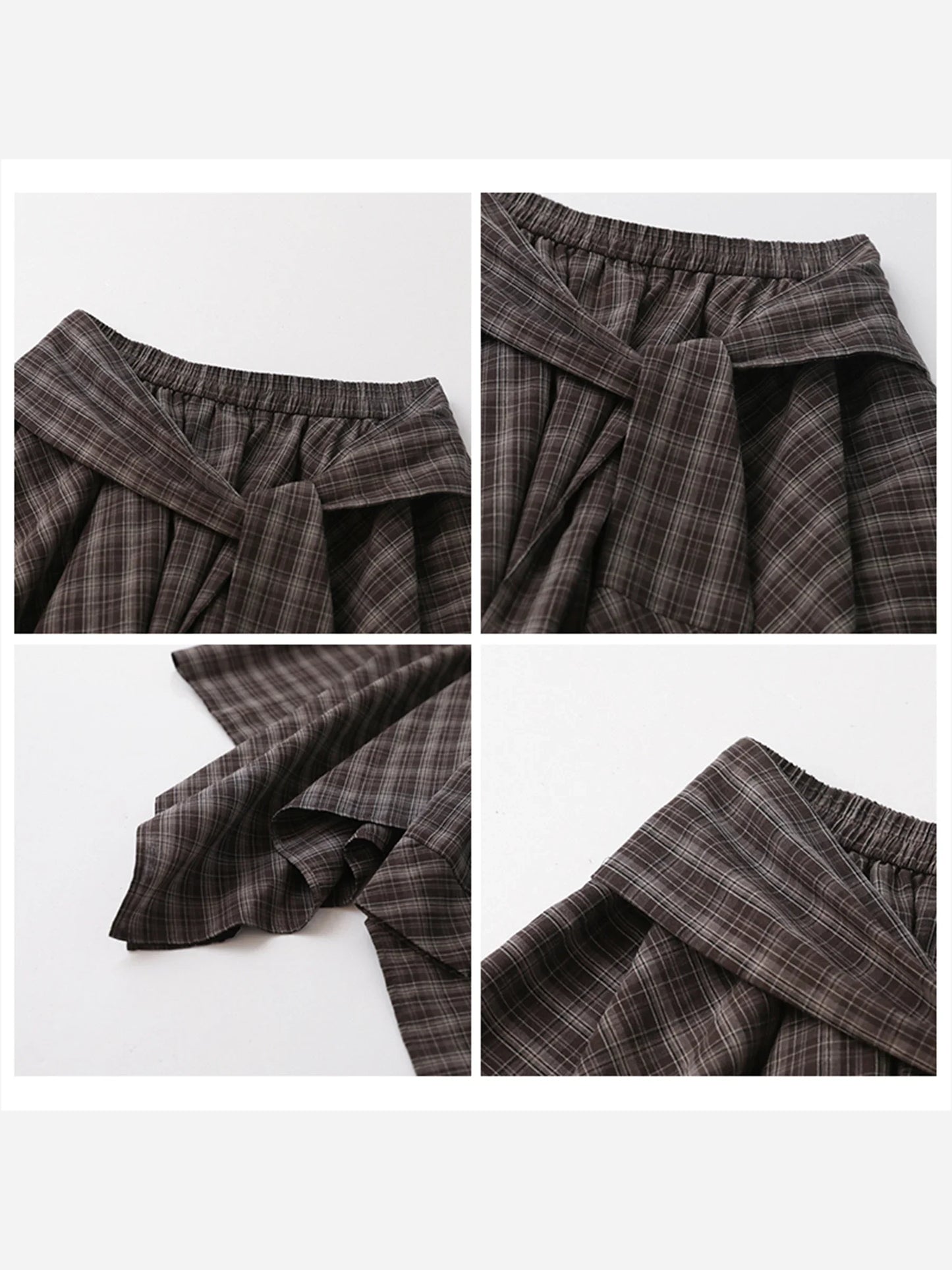 Women Skirts A Line Elastic Waist Strap Ties Irregular Plaid Half Length Skirt Female Short Skirt Woman Summer 2025