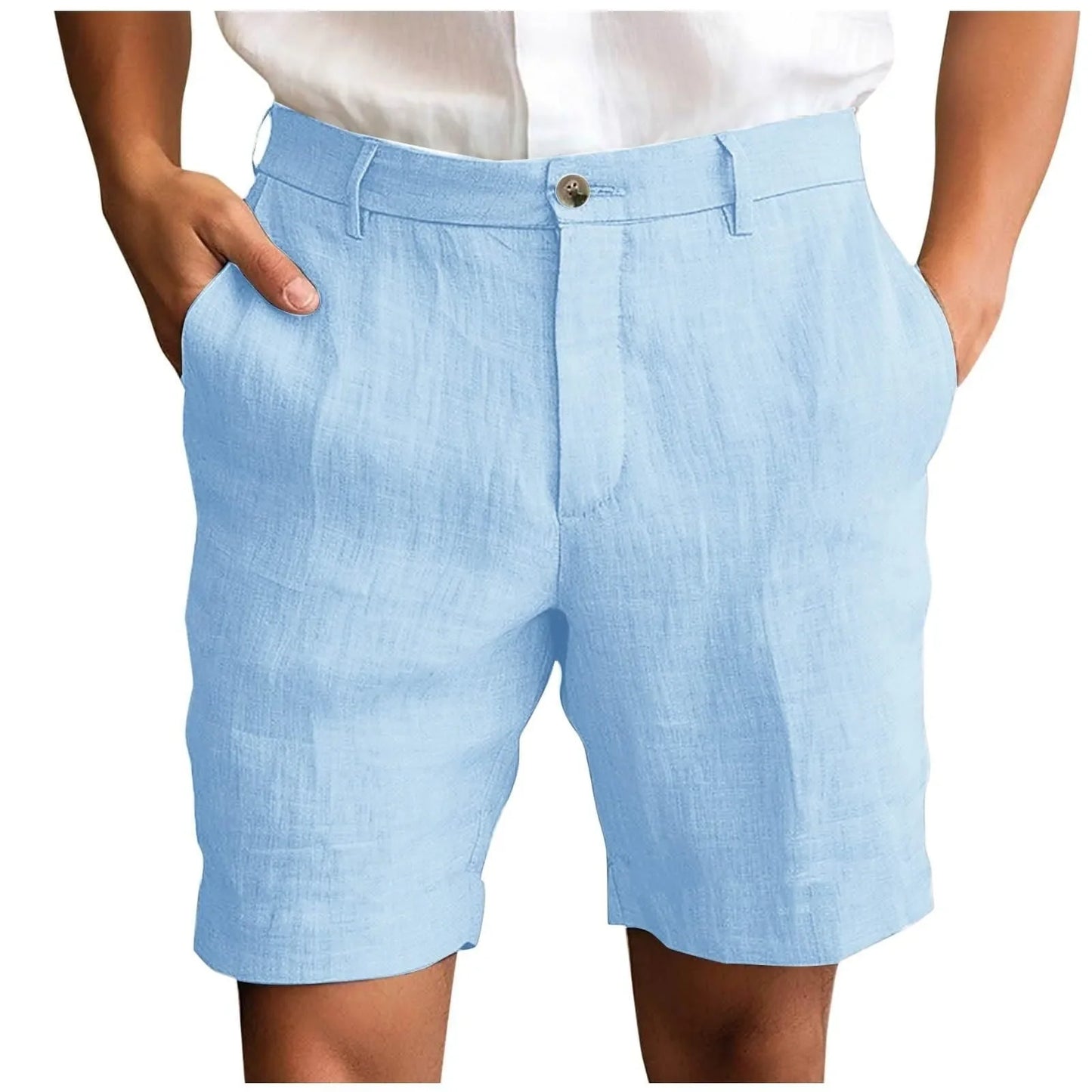 2025 Summer Cotton Linen Shorts for Men Solid Casual Button Pocket Beach Shorts Men's Comfortable Simple Vacation Leiture Pants