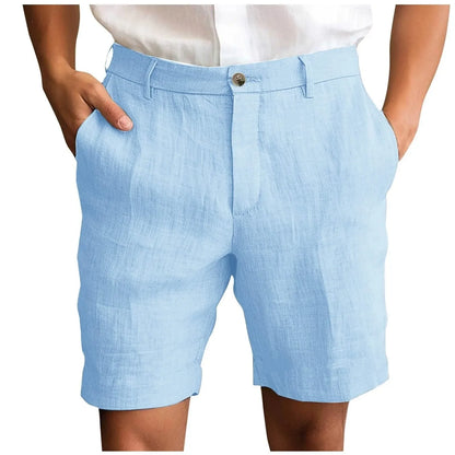 2025 Summer Cotton Linen Shorts for Men Solid Casual Button Pocket Beach Shorts Men's Comfortable Simple Vacation Leiture Pants