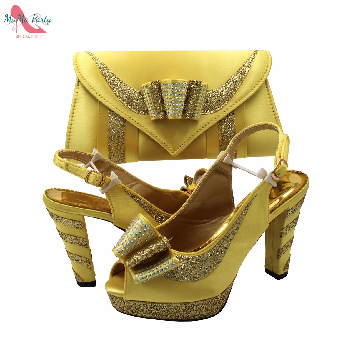 Fashion Pretty Peep Toe African Women Shoes Matching Bag Set in Silver Color Elegant Style Platform Sandals for Party