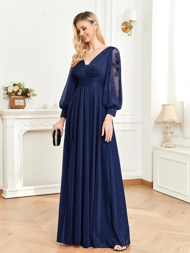 Elegant Long Sleeves Floor Length Split Party Evening Dress Women 2024 Luxury Backless Weedding Dress Cocktail Prom