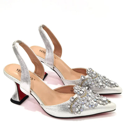 Gold New Shoes For Women Designer Pointed-Toe Luxury Wedding Peach Color Hollowed Out Design Bag and Shoes Matching Set