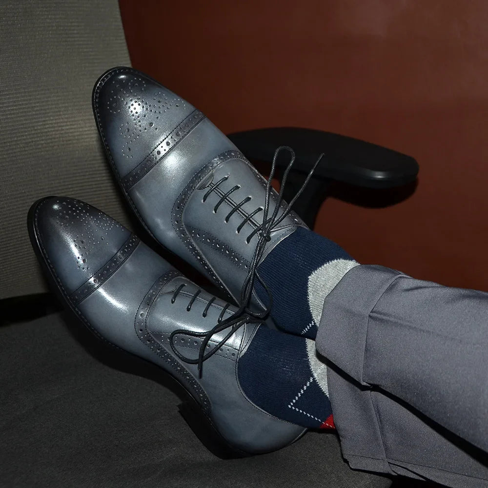 Italian Mens Dress Shoes Genuine Leather Cap Toe Oxfords Lace-up Black Brown Wedding Business Office Brogue Formal Shoes for Men