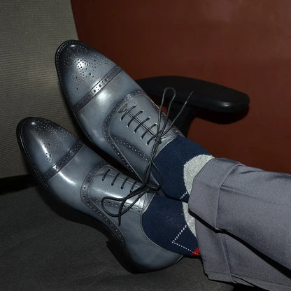 Italian Mens Dress Shoes Genuine Leather Cap Toe Oxfords Lace-up Black Brown Wedding Business Office Brogue Formal Shoes for Men