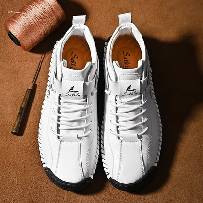 New 2025 Handmade Leather Casual Men Shoes Design Sneakers Man Breathable Leather Shoes Ankle Boots Outdoor Non Slip Walking