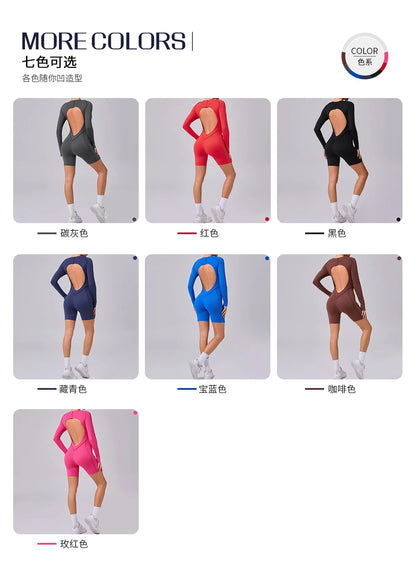 Women's High Elasticity Sports Bodysuit Kit Yoga Fitness Jumpsuit Open Back Hip-Lift Outdoors Gym Workout Sexy Fitness Outfit