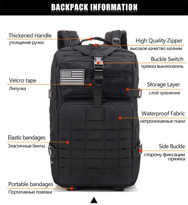 30/45L Man Tactical Backpacks HkingTraveling Bags Survival Outdoor 3P Assault Pack EDC Molle Pack For Trekking Hunting Bag