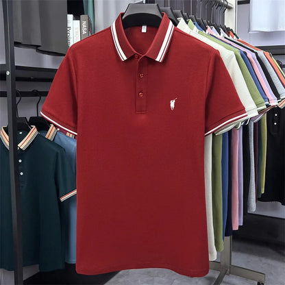 100% pure cotton short sleeve polo shirt high-end brand Paul Pony embroidered stripe summer luxurious breathable men's T-shirt