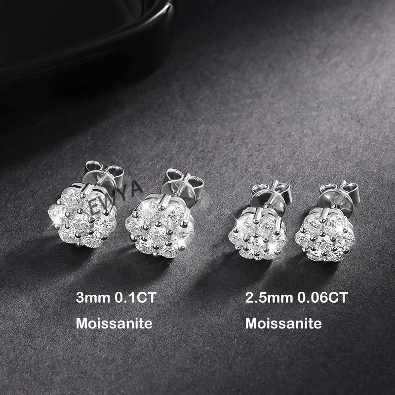 7-Stone Flower Full 2.5/3mm D Color Moissanite Stud Earrings for Women Silver 925 Plated 18K GRA Certified Party Earring