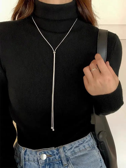 Simple Long Tassel Titanium Steel Sweater Chain Design Necklace