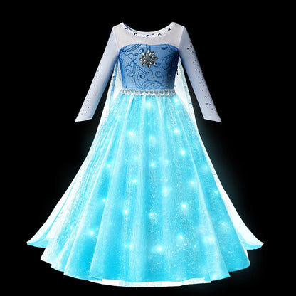 Children LED Light Up Dress Girls Kids Purple Green Cosplay Costume Carnival Birthday Party Clothes Halloween Costume Prom Gown