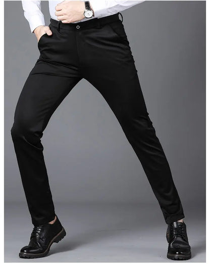 Men's Summer Fashion Business Casual Long Pants Suit Pants Male Elastic Straight Formal Brand Trousers Plus Big Size 28-40