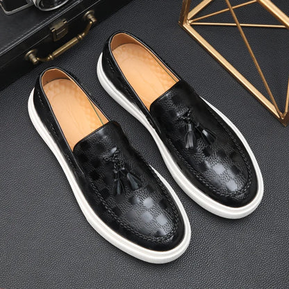 Fashion Men's Casual Shoes Snakeskin Grain Leather Men Retro British Style Loafers Monk Shoes Mens Slip-on Outdoor Driving Flats