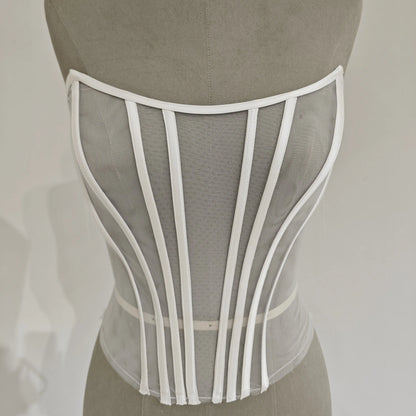 Custom Made Women Sexy Illusion Corset Tulle With Bones Wedding Dress Inner Wear Grils Shapewear Body Restraint Bodice Of Bride