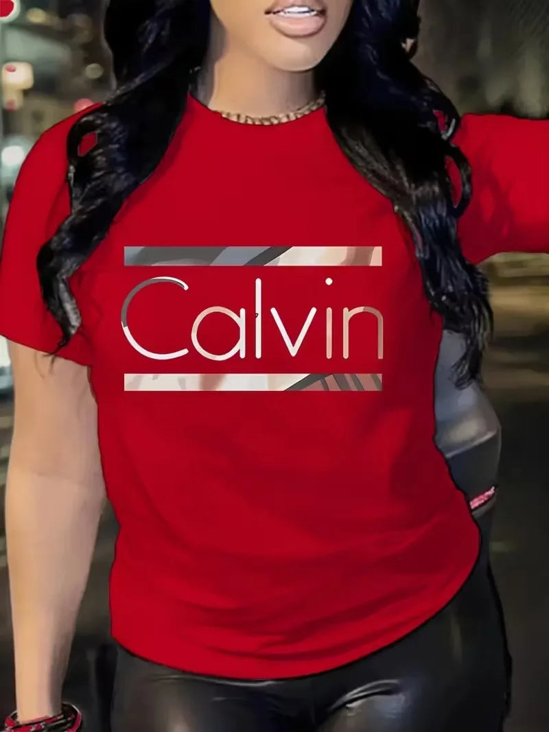 Women's Summer Fashion Casual Calvin Letter Pattern Print Loose Round Neck Short Sleeve Sportswear T-shirt y2k clothes