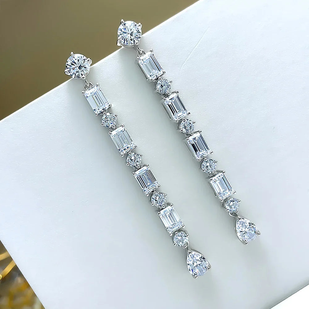 Pear/Emerald/Round Cut Full Moissanite/high Carbon Diamond Drop Earrings 100% 925 Sterling Silver Long Tassel Earrings for Women