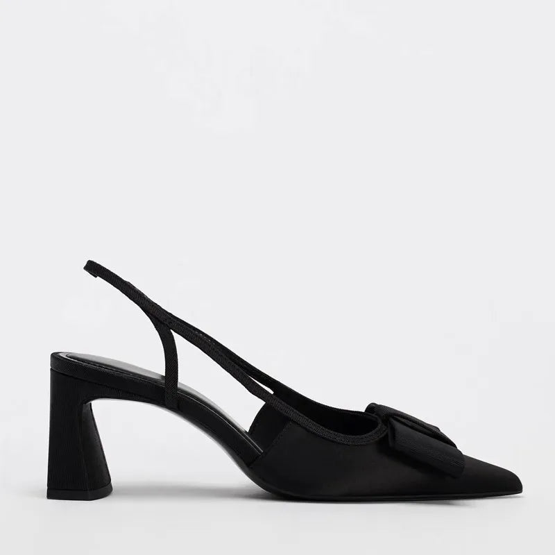 2026 Patent Leather Pointed Toe Heeled Sandals Women Elegant Bow Decoration Chunky Heel Pumps Luxury Designer Heels for Ladies