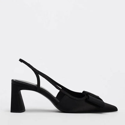 2026 Patent Leather Pointed Toe Heeled Sandals Women Elegant Bow Decoration Chunky Heel Pumps Luxury Designer Heels for Ladies