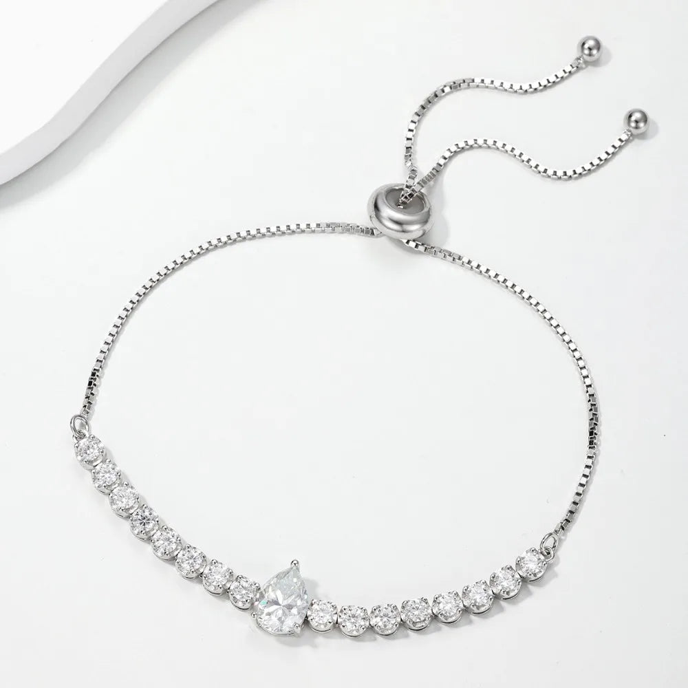2.5mm Waterdrop Moissanite Tennis Bracelet With Pear Cut Lab Diamond Adjustable Wrist Chain S925 Silver for Women Party Jewelry