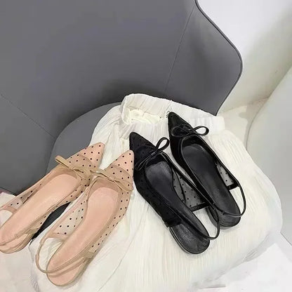 Sandals Women Flat Baotou  Mesh Breathable Bow-knot Sandalias Fashion Summer Low Heels Pointed Shoes Female