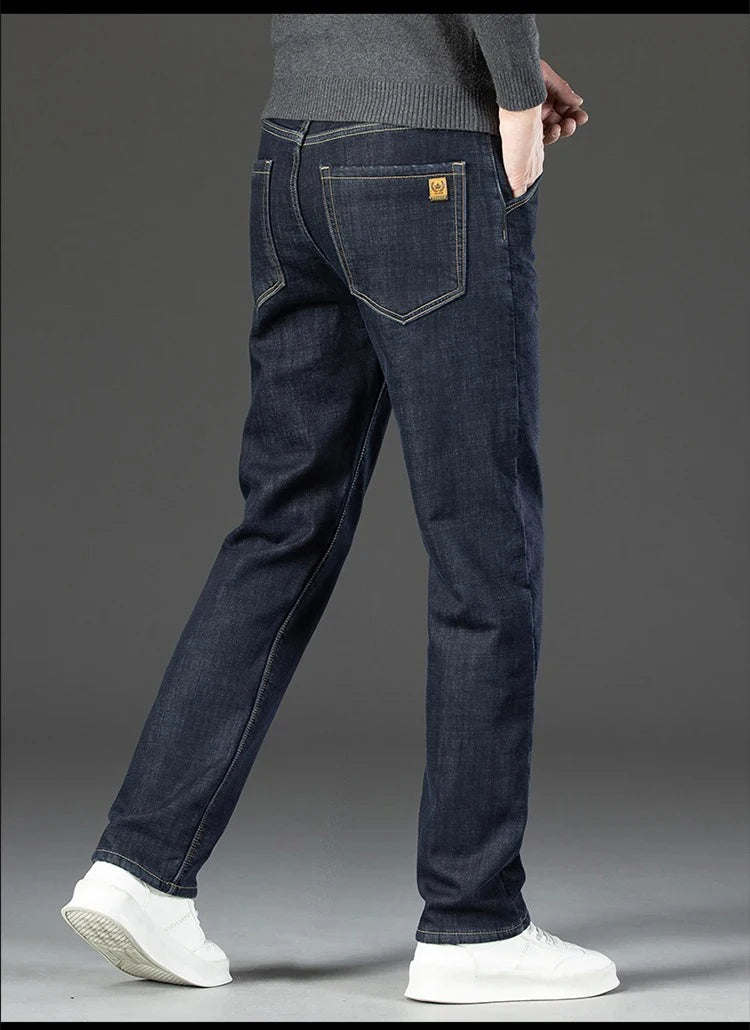28-40 Large Size Winter Men Plush Thick Fleece Trouser Lambswool Thermal Jeans Casual Pants Windproof Warm Cotton Denim Pants