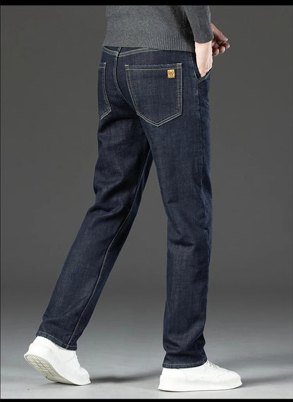 28-40 Large Size Winter Men Plush Thick Fleece Trouser Lambswool Thermal Jeans Casual Pants Windproof Warm Cotton Denim Pants