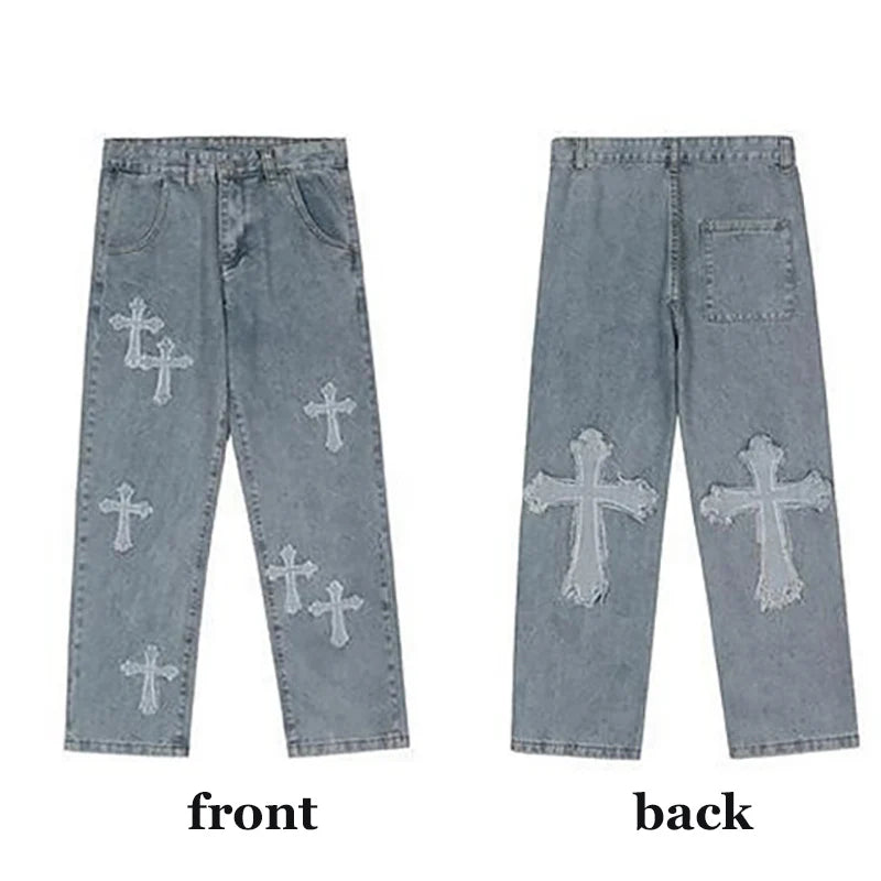 American Harajuku Style Baggy Jeans Y2K Streetwear Striped Denim Pant Men Women Casual Wide Leg Trousers Trendy High Street Pant
