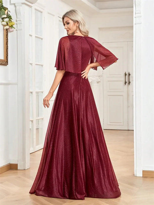 Elegant Shining Formal Evening Dresses Long 2025 Luxury Women Wedding Party Dress Short sleeve Cocktail Prom Graduation Gowns