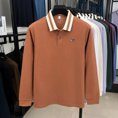 Luxury Brand Men's 100% Cotton Print Long Sleeve Polo Shirt Original Autumn Design Simple Trendy Business Lapel T-shirt Menswear