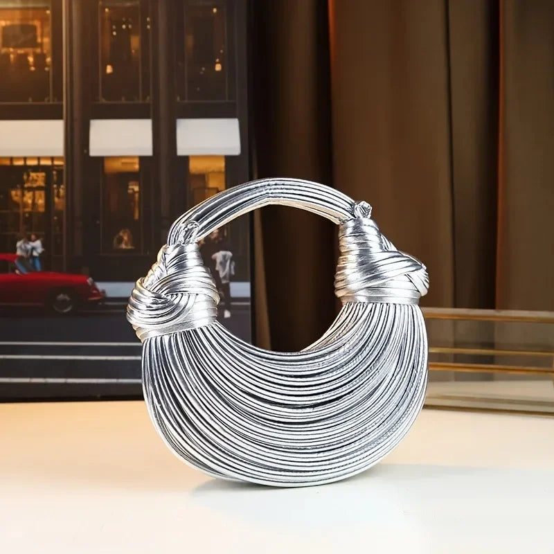 Luxury Designer Handbags Hand-woven Noodle Bag Knot Bag silver Dinner Bag