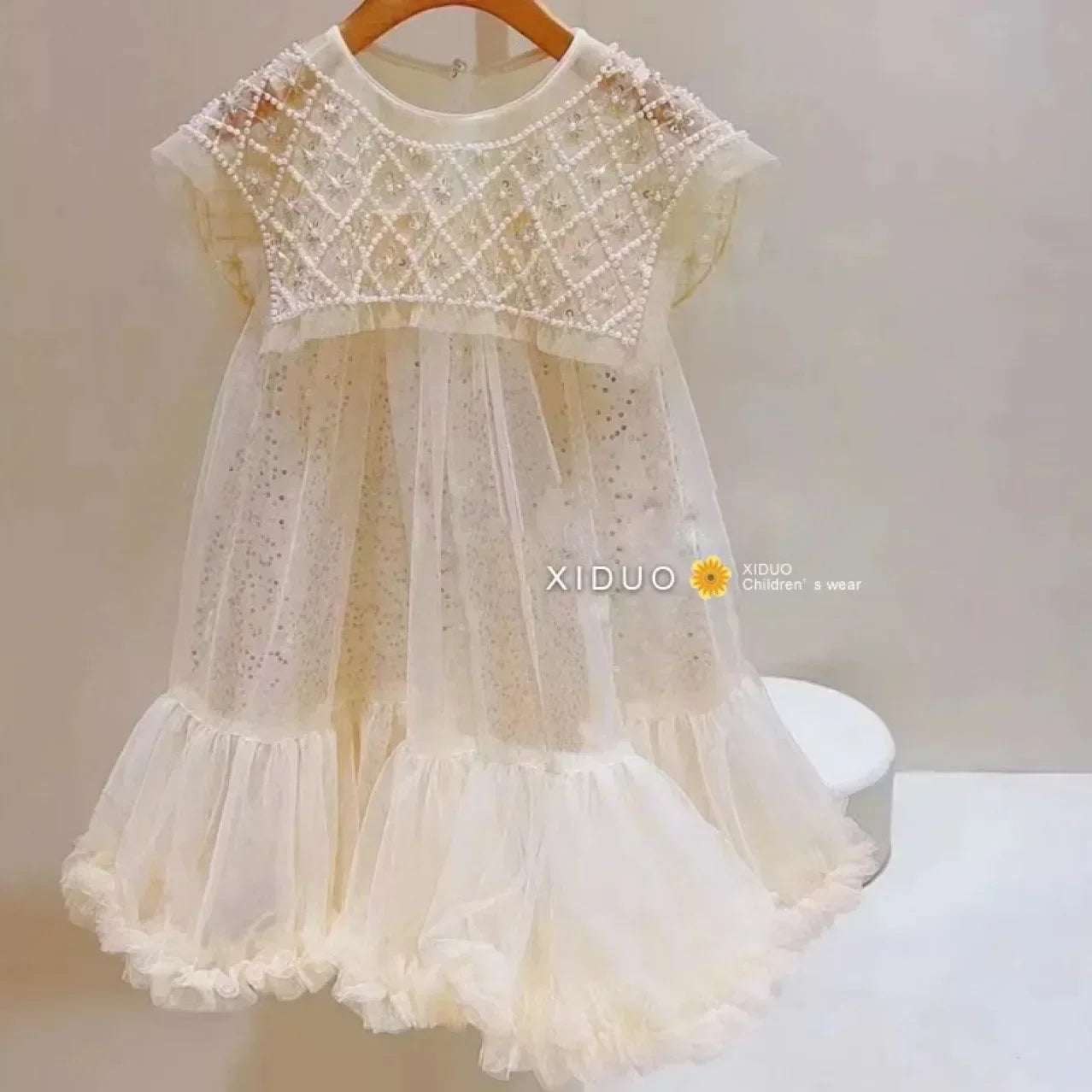 Girls Tulle Super Fairy Princess Dresses Fly Sleeve Rainbow Star Sequined Cake Dress Children Mesh Puffy Birthday Party Vestidos