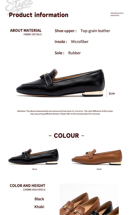 Women's Leather Loafers with Gold Lock Detail Square Toe Low Heel Penny Casual Office Slip-On Dress Shoes for Woman
