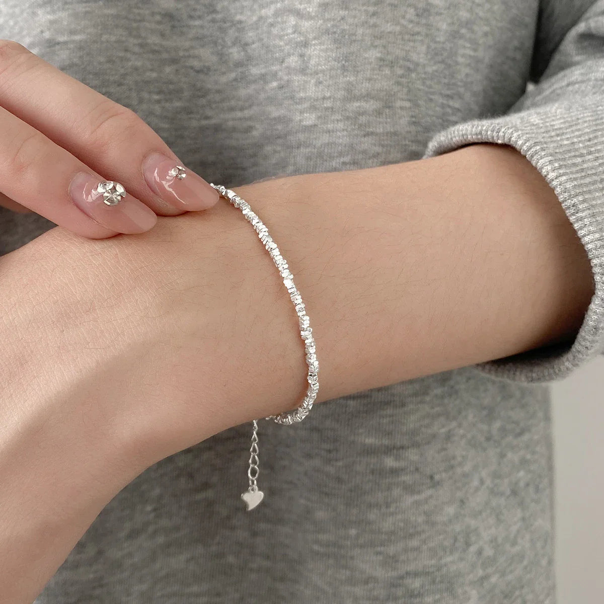 Genuine 100% 925 Sterling Silver Simple Geometric Design Bracelet for Girls Trendy Women Basic Chain Fine Party Jewelry