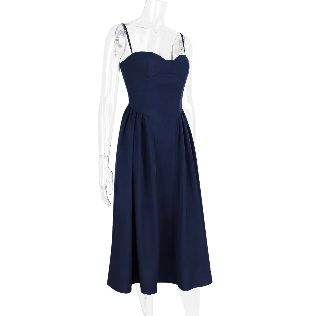 Women Elegant Sleeveless Backless Pleated Dresses Lady Sexy Solid Sling Midi Dress 2024 Female Party Evening A-line Robes